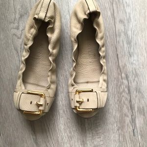 Tan Burberry Leather Ballet Flats